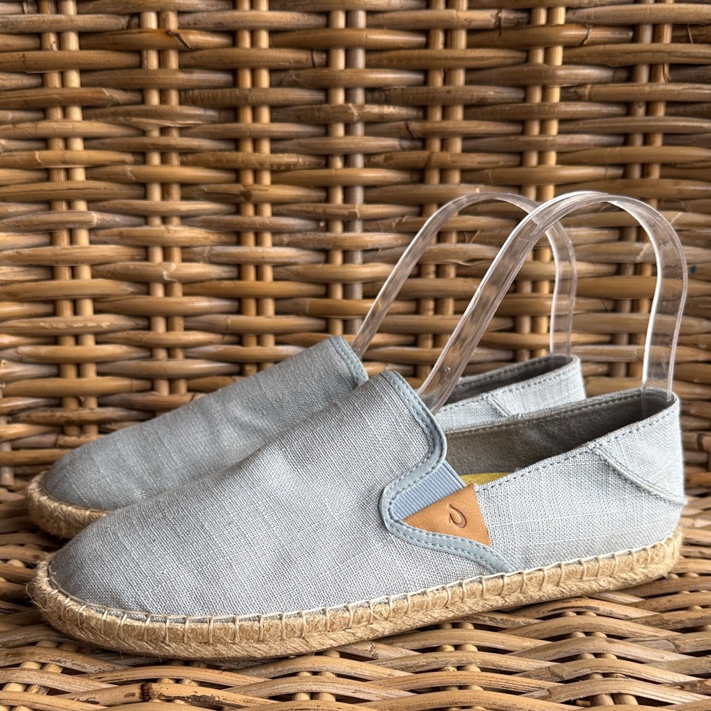 Olukai Kaula Pa’a Kapa light blue espadrille slip on boat shoe flats